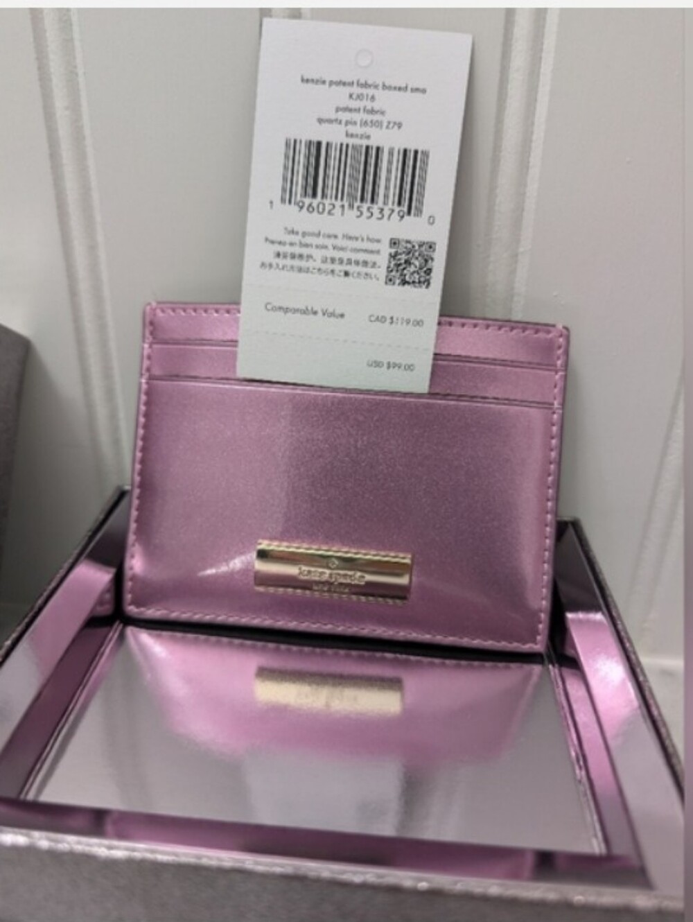 KATE SPADE metallic lavender ID CARD HOLDER NWT/ GIFT BOX - Picture 3 of 5